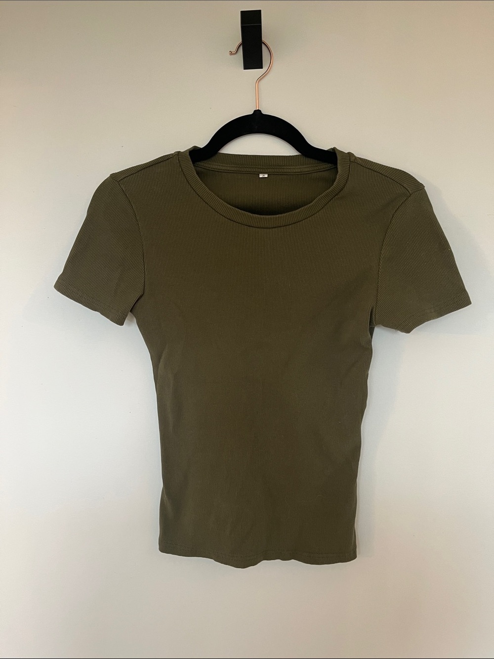 Olive Short Sleeve Ribbed Crewneck Top